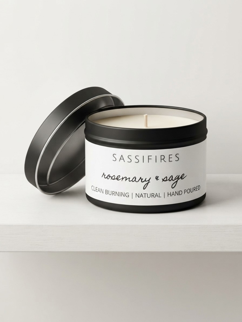 NWT Hand Poured Rosemary & Sage 4 oz Natural Tin Candle